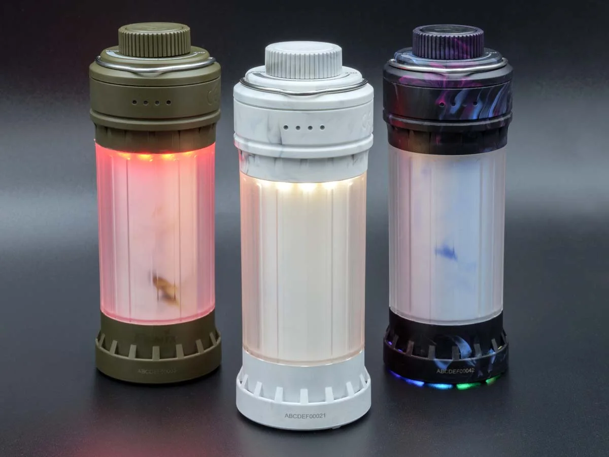 Three finish options illustrated together; the linked offer is for one Iceberg White lantern.