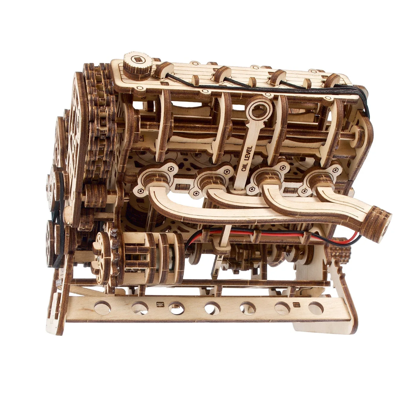 Side view of the cylinder banks and moving mechanical details.