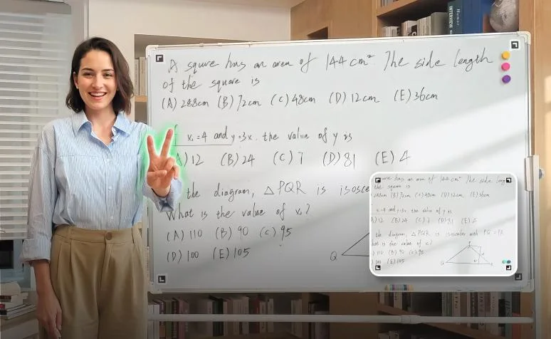 Whiteboard gesture demonstration requiring an appropriate camera position and mode.