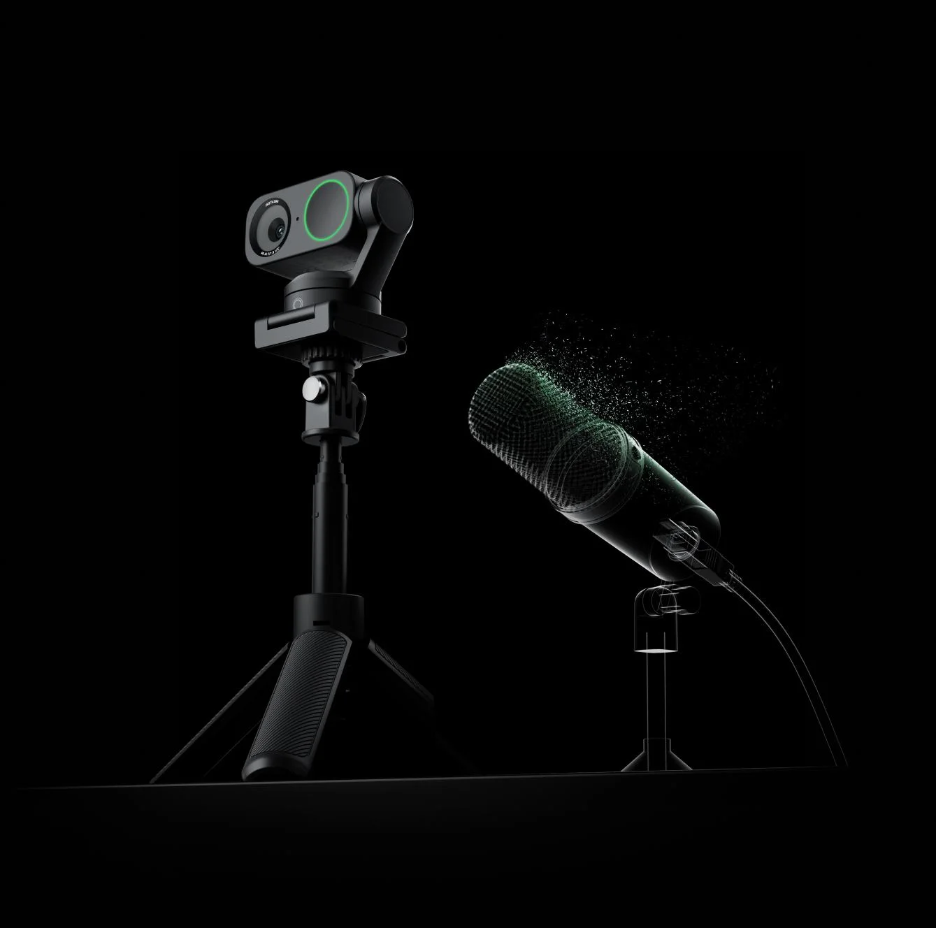 Link 2 shown beside a microphone and tripod; separate accessories are not included by implication.