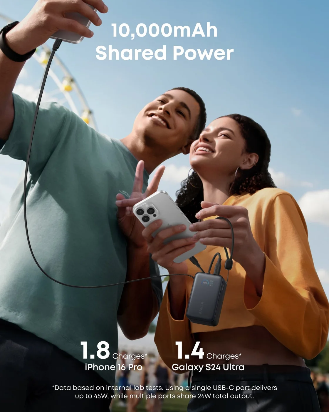 Shared-use illustration; manufacturer charge counts are examples, not a promise for every phone.