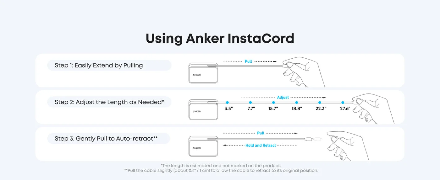 Maker instruction diagram for extending and retracting the built-in lead.