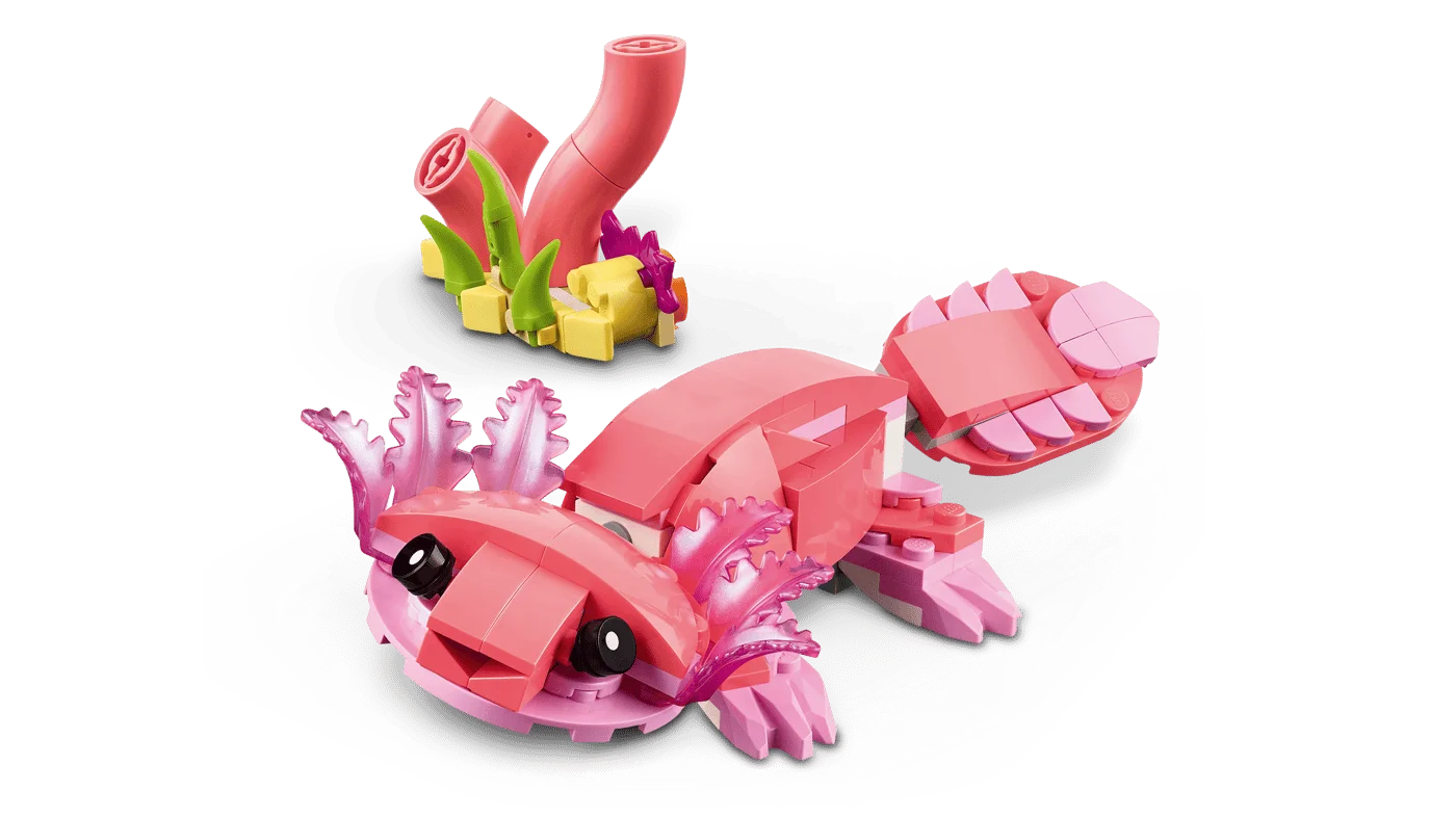 Axolotl alternate rebuild; not supplied assembled beside the flamingo.