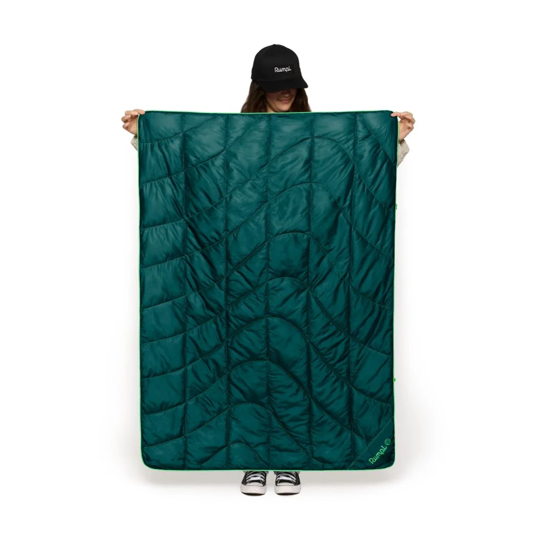 Travel-size blanket held at human scale.