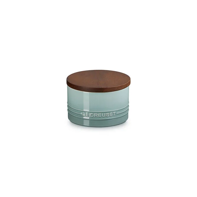 Sea Salt16oz canister with acacia lid closed.