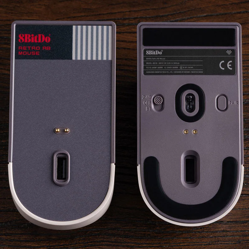 Mouse and dock underside views show the charging and adapter arrangement.
