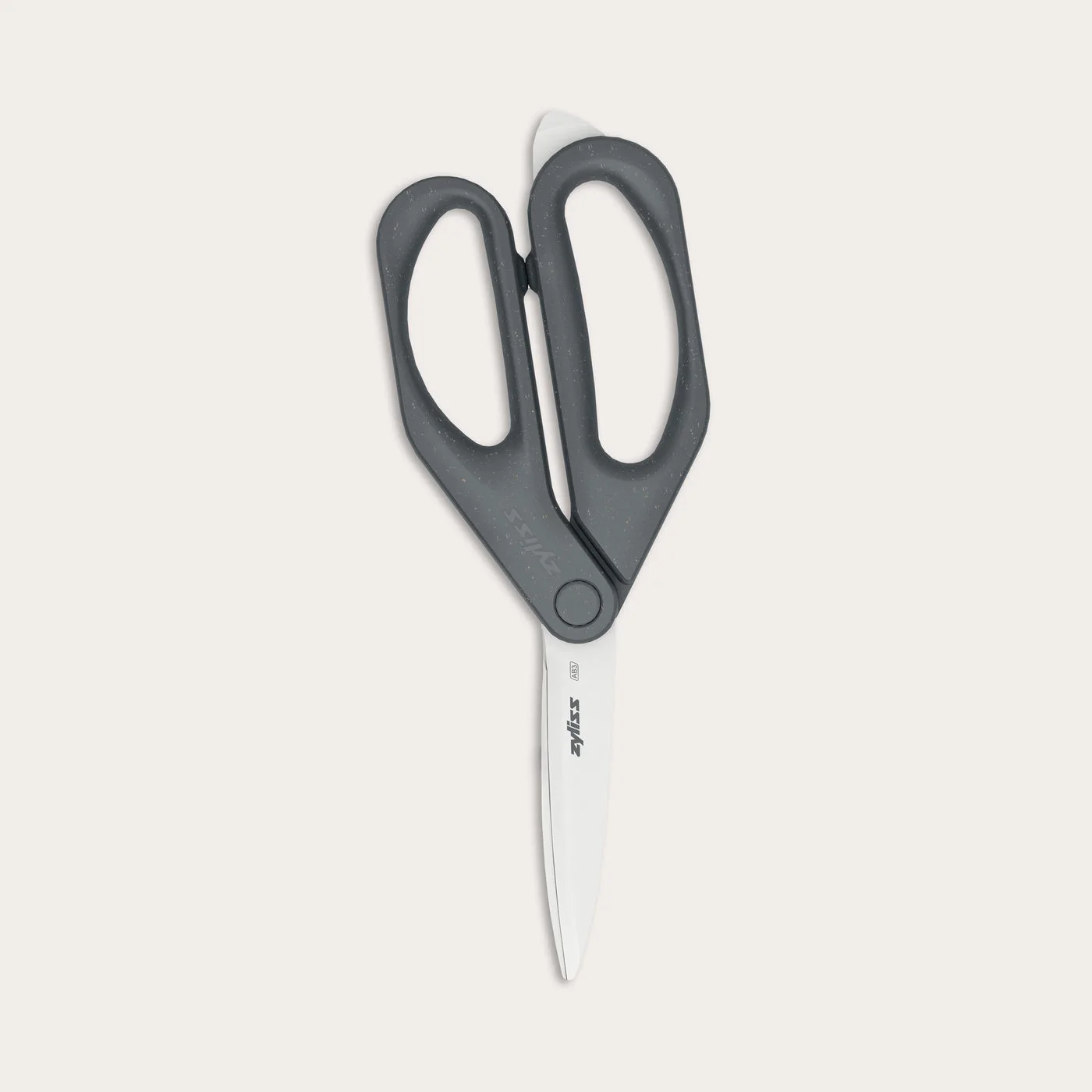 E910076 household scissors with grey wheat-straw-material handles.