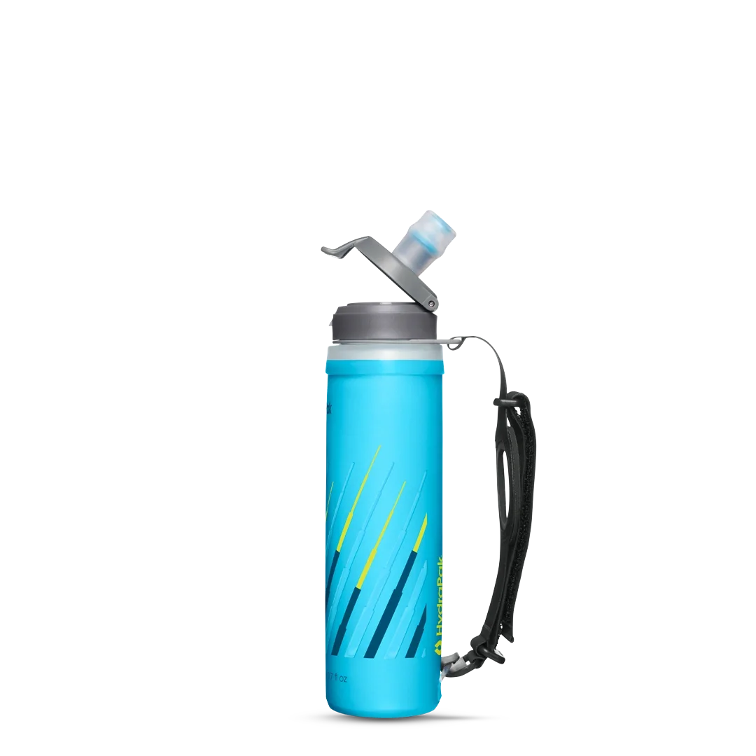 Malibu SkyFlask side profile with flip-open cap and hand strap.