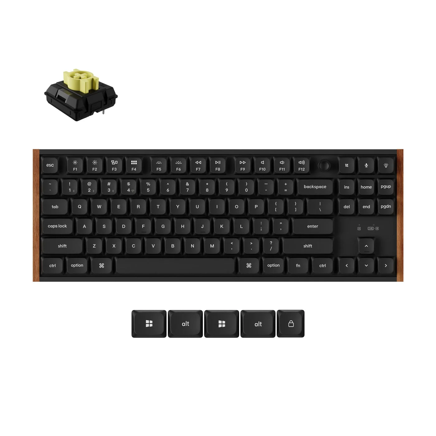 Black K1 Ultra 8K with Banana tactile-switch illustration and wood side accents.