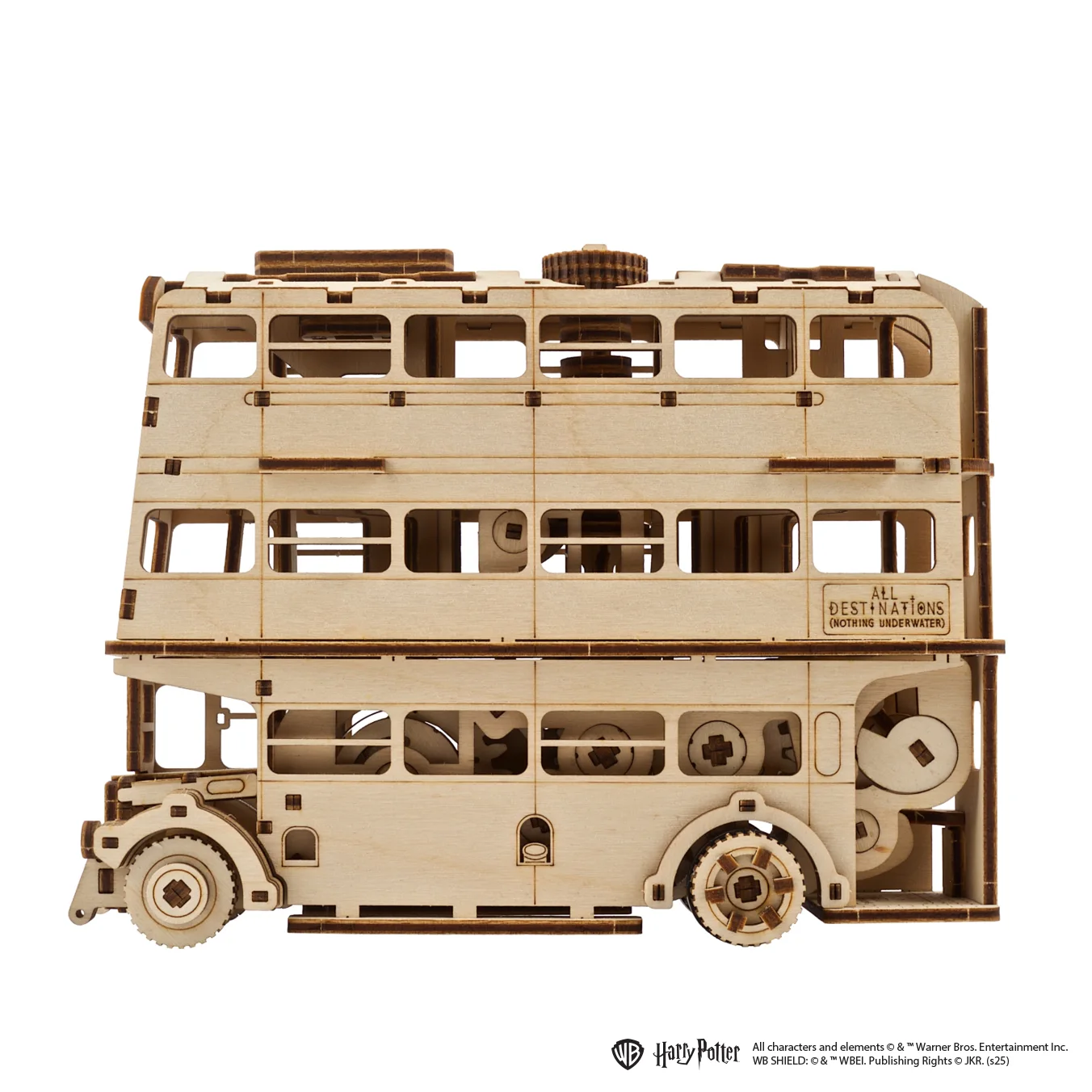 UGEARS Knight Bus — assembled rear-angle mechanism view