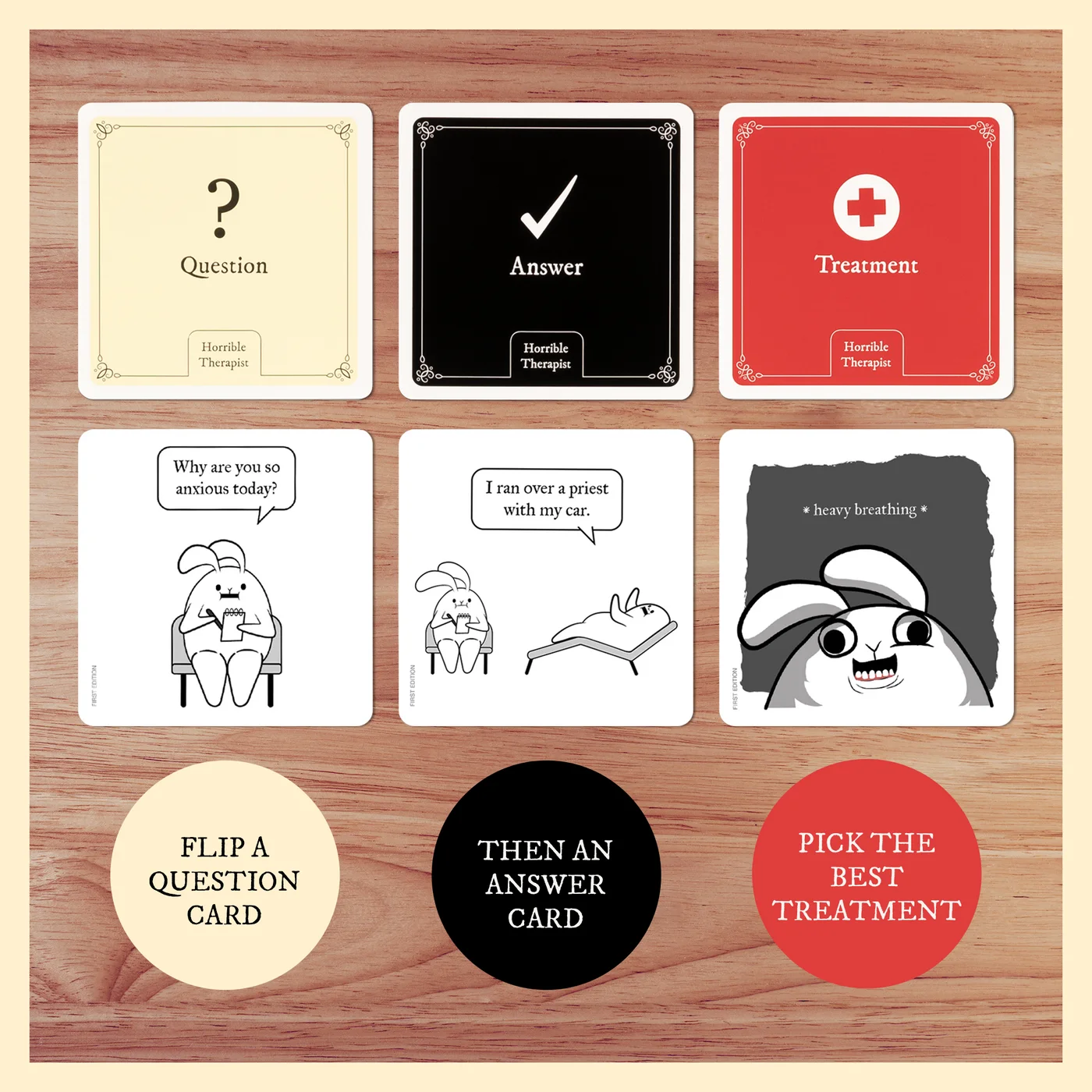 Exploding Kittens — three-panel rule demonstration