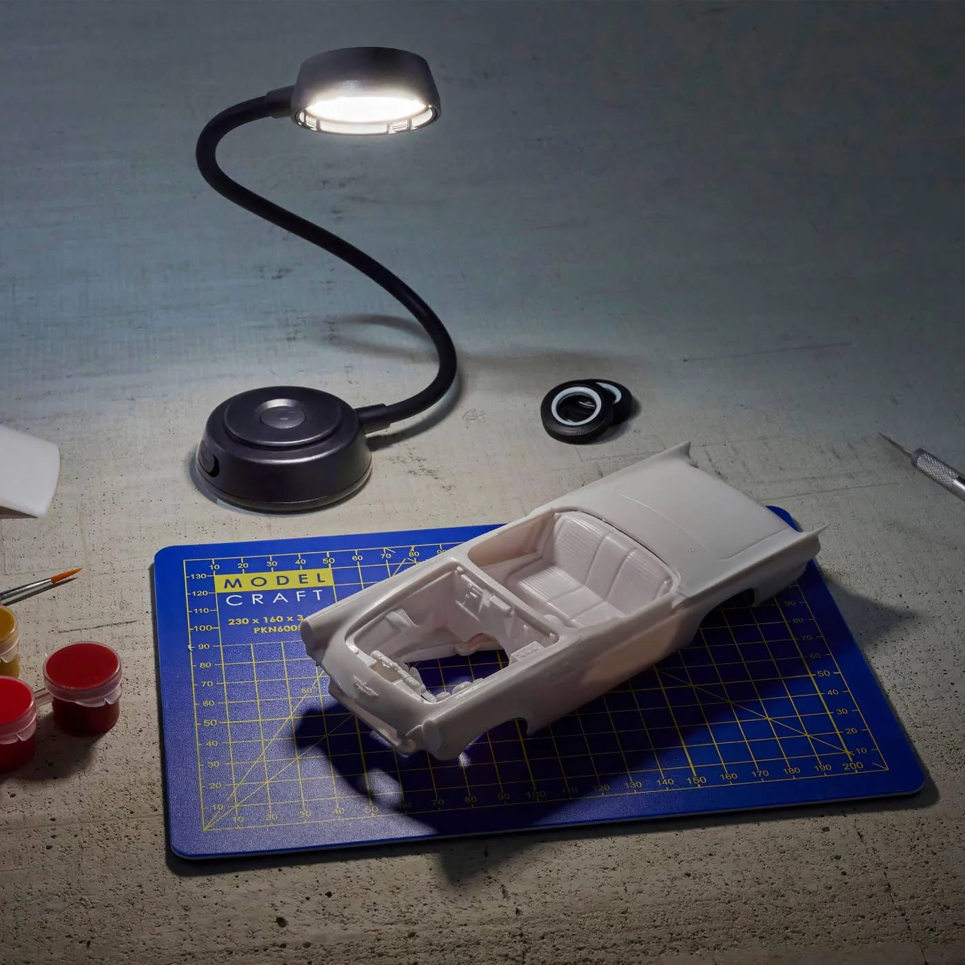 Radiant Flex Rechargeable Lamp illuminating model car
