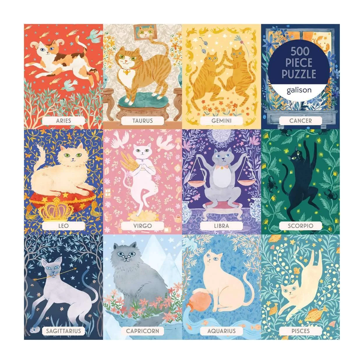 Twelve-cat illustration with brand label