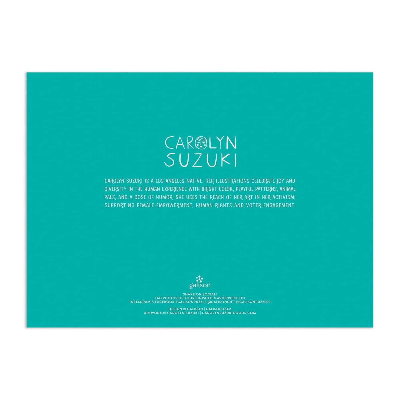 Carolyn Suzuki artist information on packaging