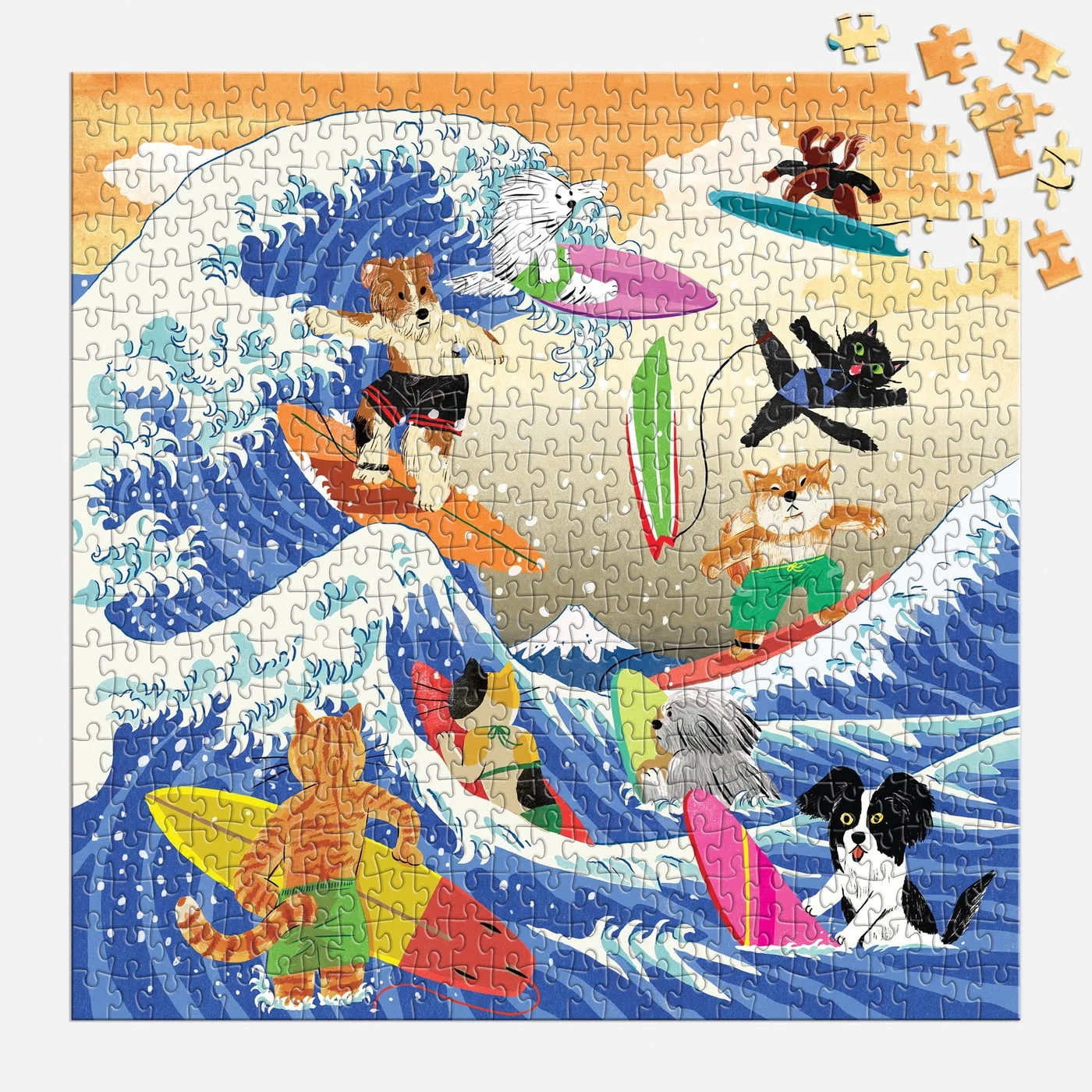 partly assembled surf scene with loose pieces — manufacturer reference