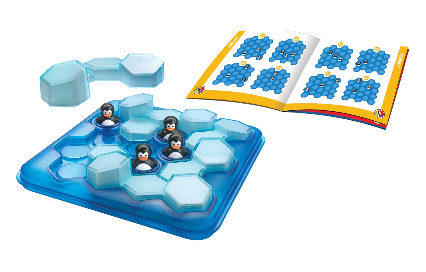 Pool Party board, penguins, ice pieces and challenge booklet