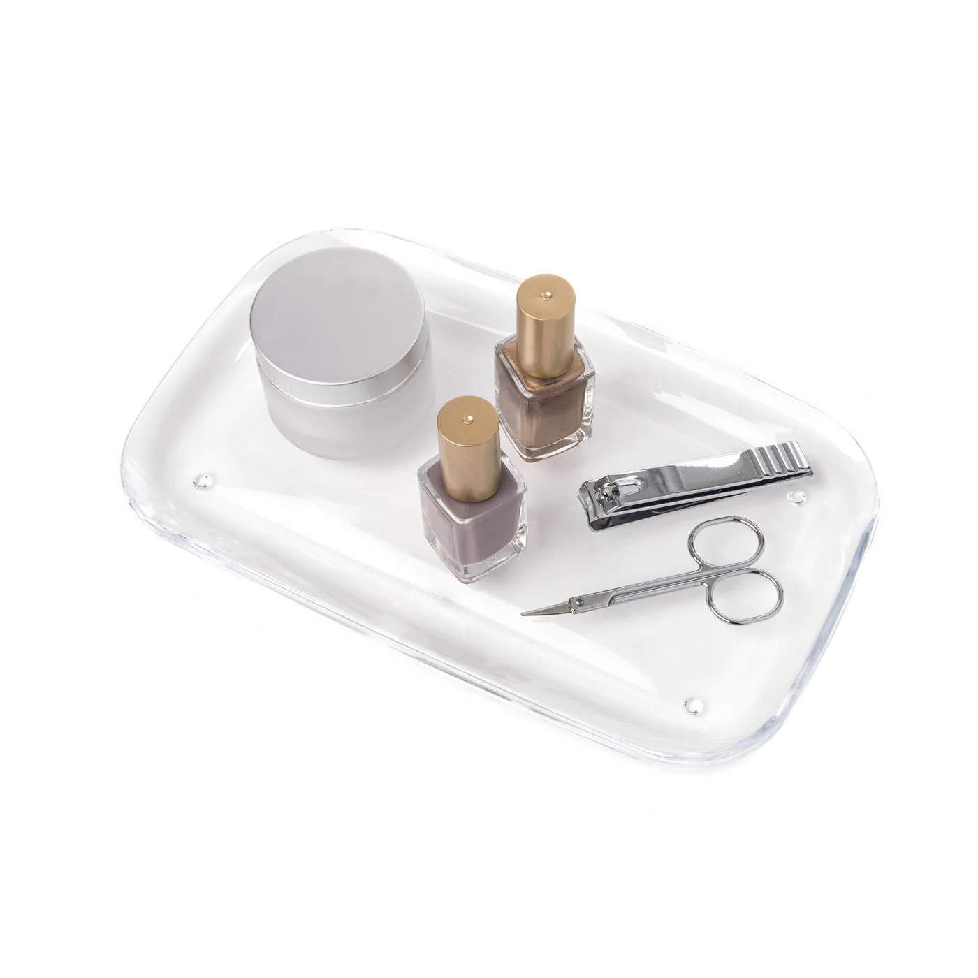 clear tray with example accessories — manufacturer reference