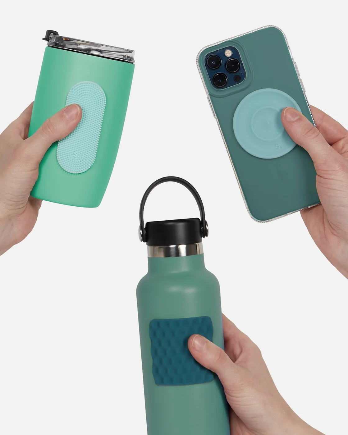 Green textures applied to everyday objects; bottles and phone not included