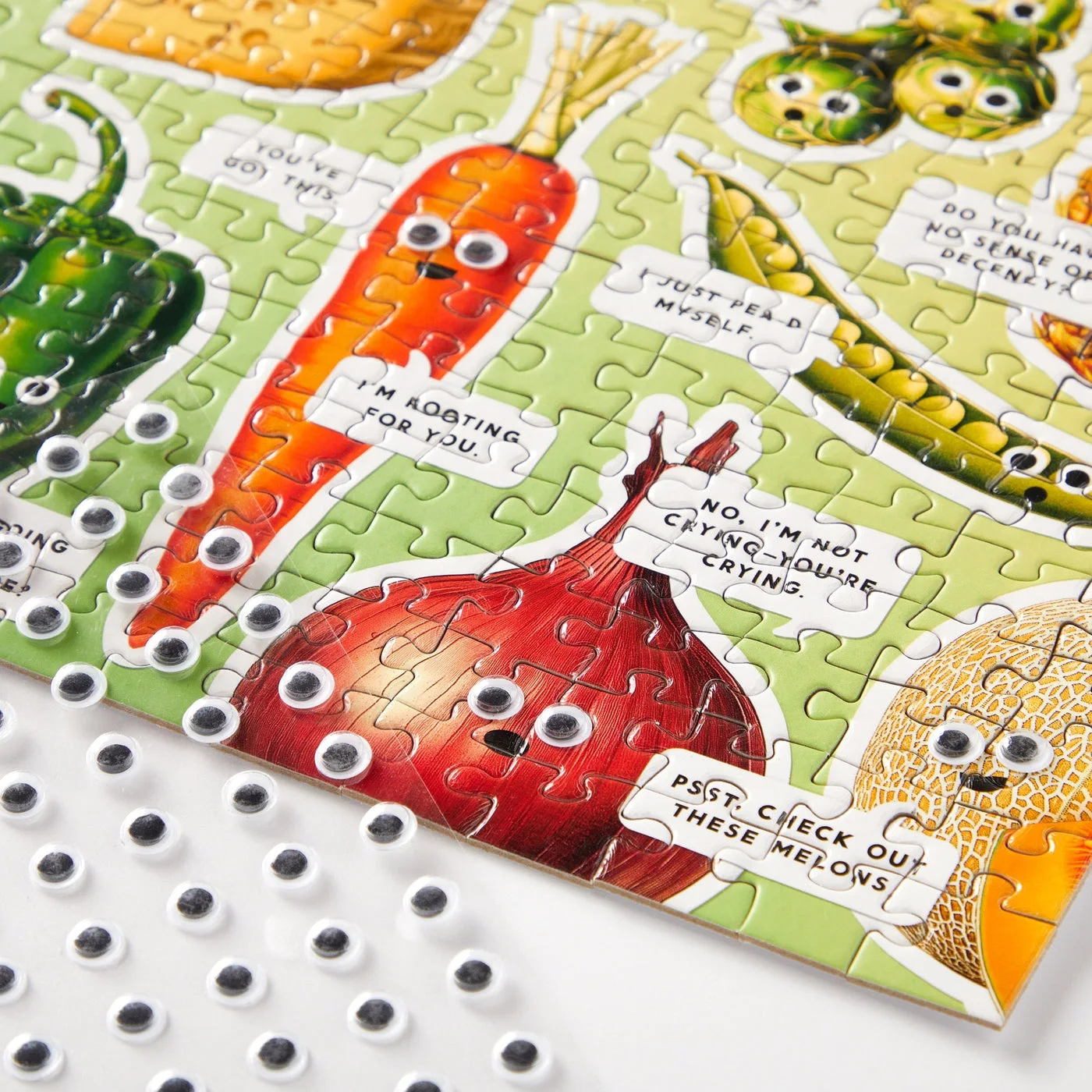 googly-eye accessory sheet and decorated pieces