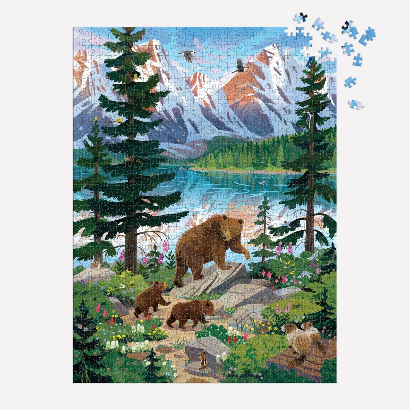 Valley of the Peaks 1000 Piece Puzzle 9780735389021 — partial assembly with loose pieces