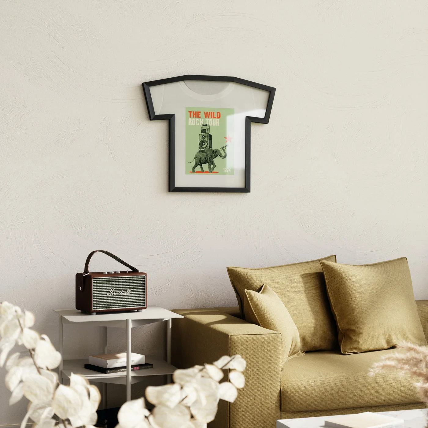 living-room wall scene with example shirt