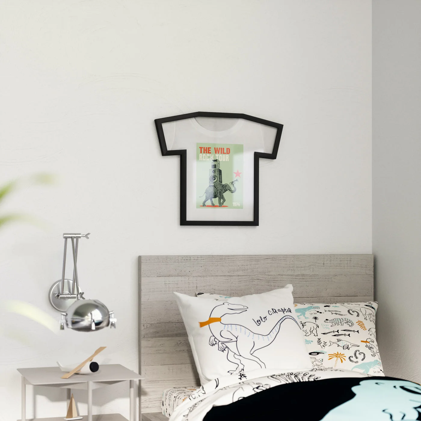 bedroom wall scene with example shirt