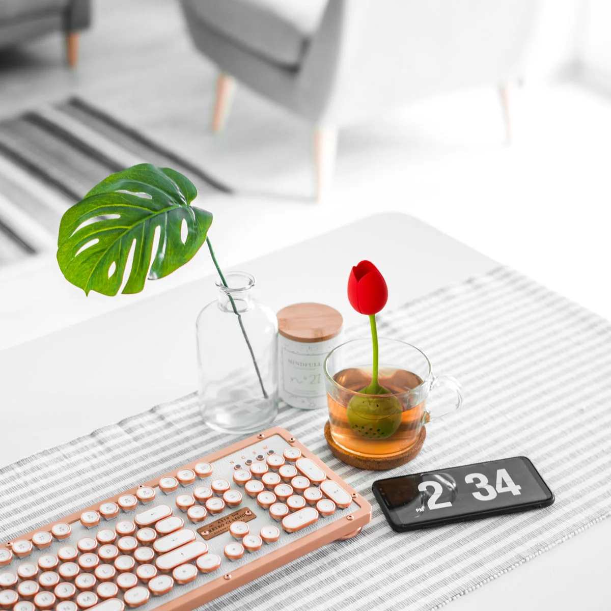 red Tulip in desk-side tea scene