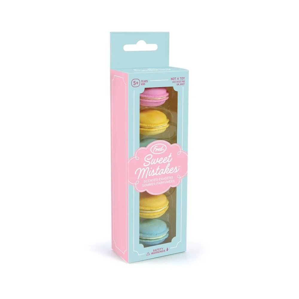 six erasers in presentation packaging