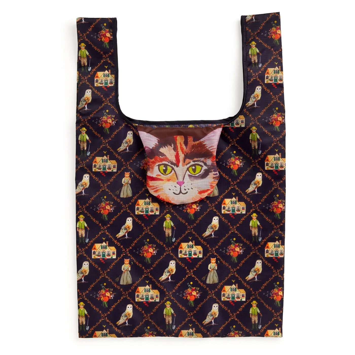 Unfolded tote with cat-face storage pouch